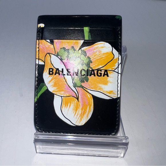 🩷BALENCIAGA | Flower Pattern Leather Small Wallet Logo Phone Card Case/Wallet🌸 - Picture 4 of 10